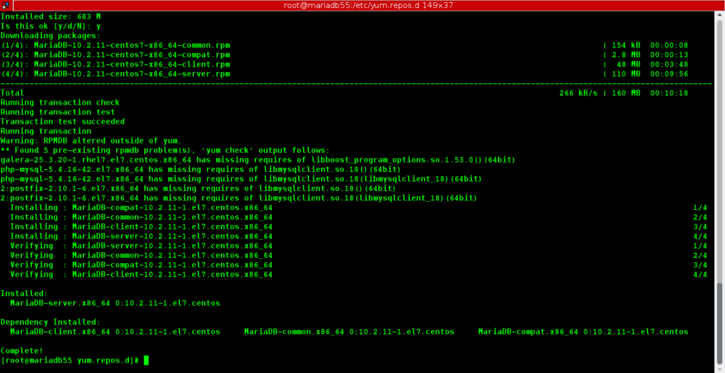 ขั้นตอนการอัพเกรดจาก MariaDB 5.5 ไปเป็น MariaDB 10.2