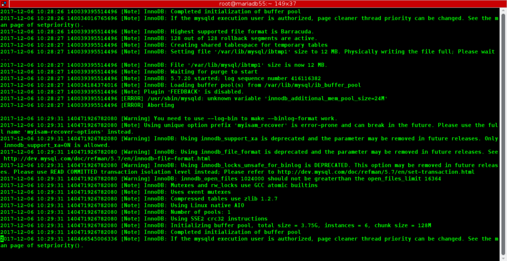 ขั้นตอนการอัพเกรดจาก MariaDB 5.5 ไปเป็น MariaDB 10.2