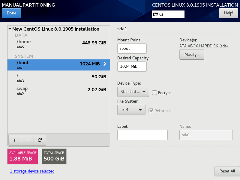 CentOS 8 พาร์ติชันแบบ BIOS