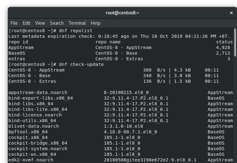 สิ่งที่ควรทำหลังจากติดตั้ง CentOS 8 dnf check-update