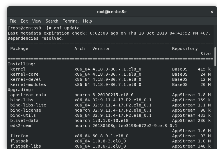 สิ่งที่ควรทำหลังจากติดตั้ง CentOS 8 : dnf update