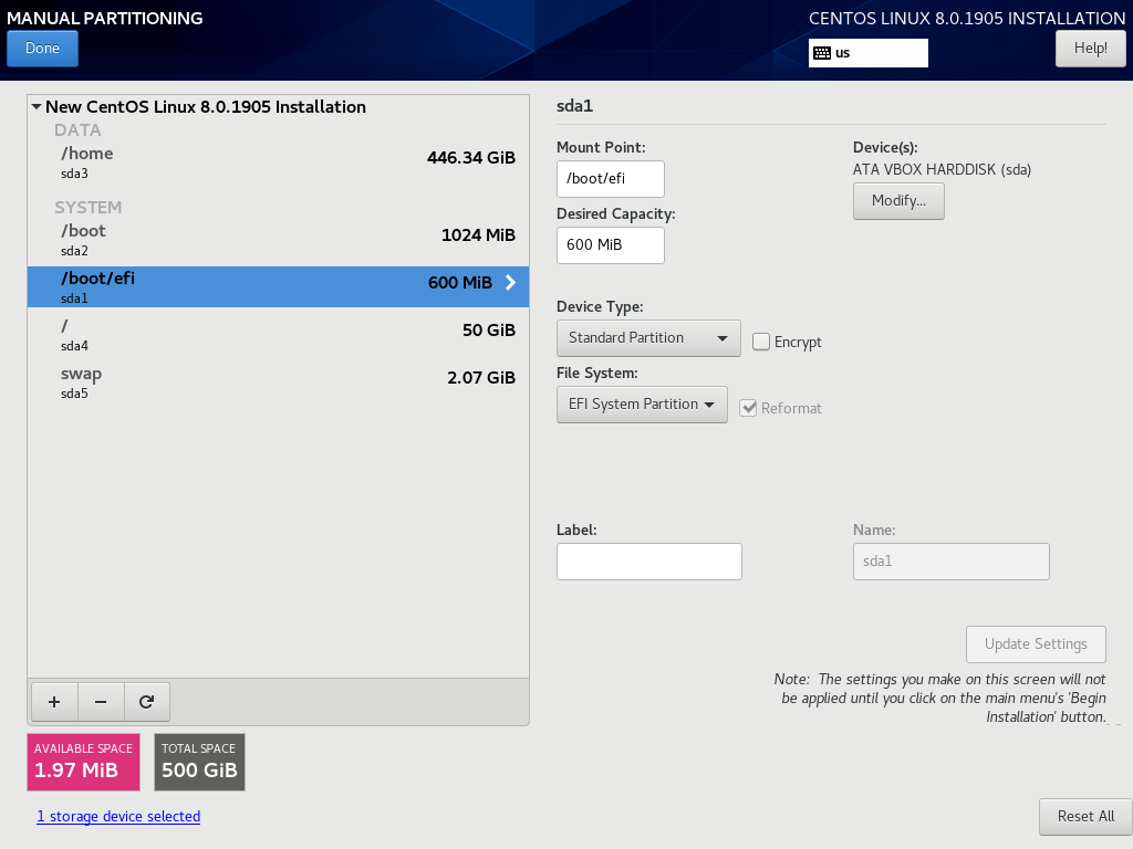 CentOS 8 แบ่งพาร์ติชัน แบบ UEFI