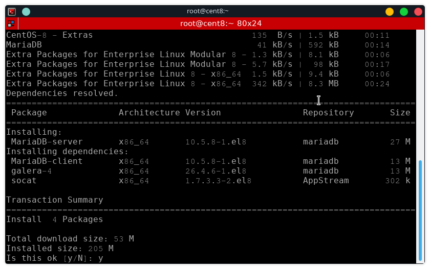 การติดตั้ง MariaDB 10.5 บน CentOS 8