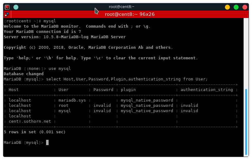 ตาราง User ใน ฐาน mysql