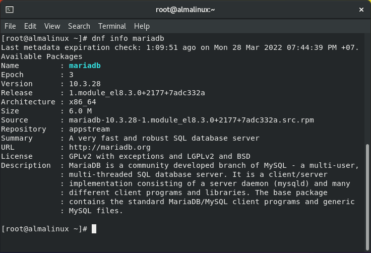 การติดตั้ง MariaDB 10.7 บน AlmaLinux